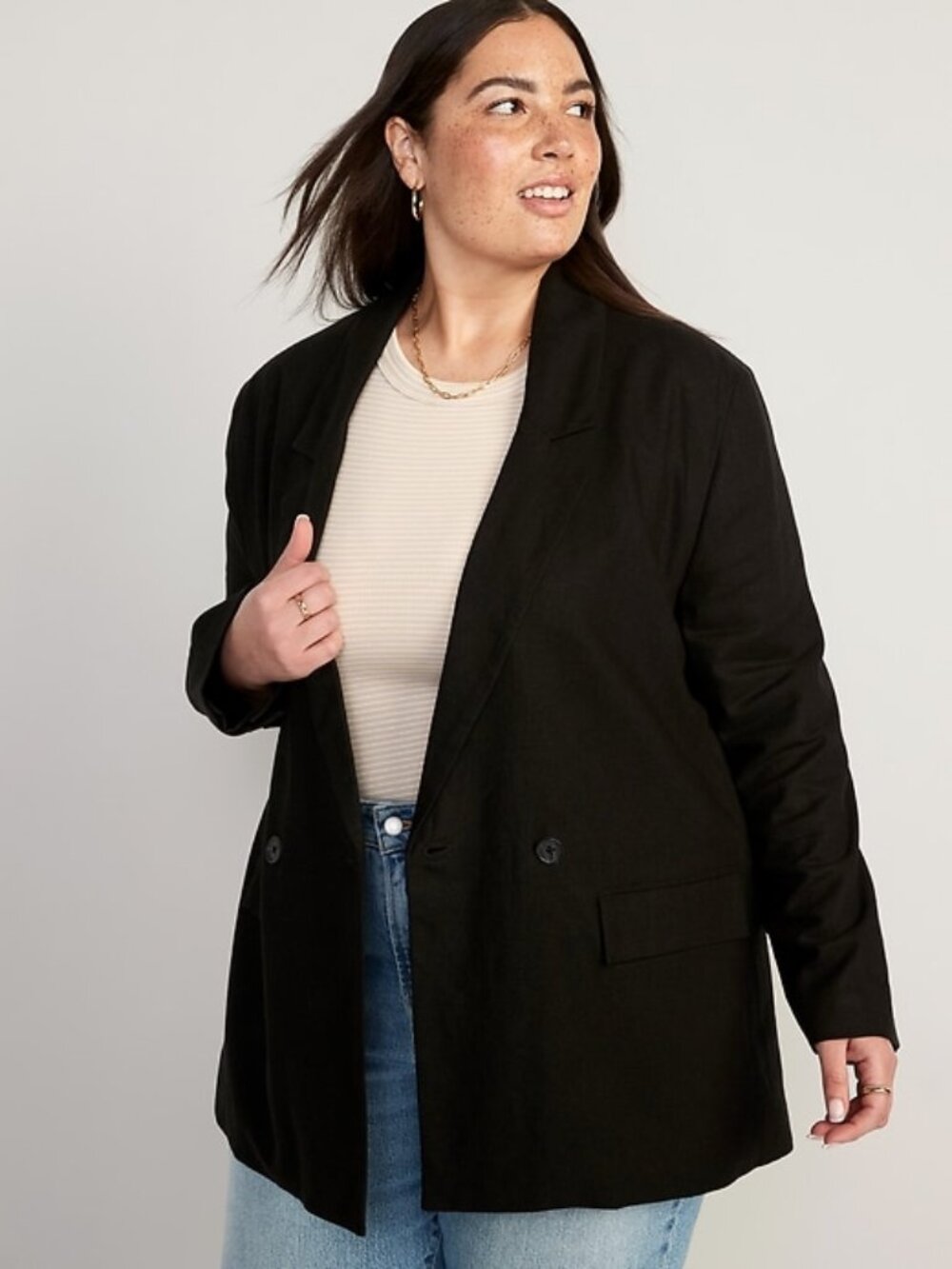NWT OLD NAVY plus double breasted linen blend suit blazer in black jack (XXL)